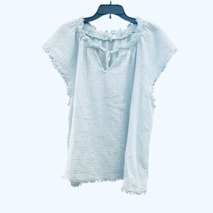 True Craft Light Blue Frayed Blouse